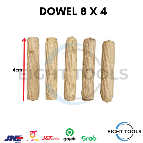 Dowel kayu ukuran 8mm x 40 mm isi 100 pcs | Dowel Mahoni | Dowel 8mm