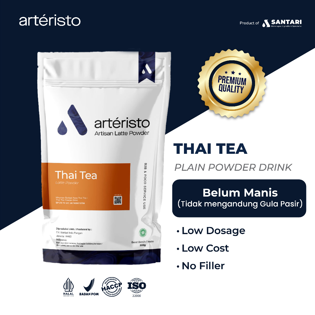 

ARTERISTO THAI TEA PREMIUM POWDER DRINK 500GR - TANPA GULA PASIR - Bubuk Minuman Instan