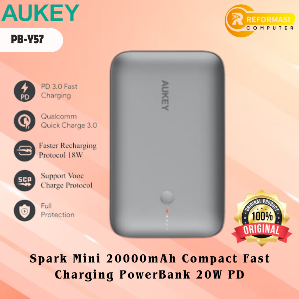 AUKEY Powerbank Aukey PB-Y57 Spark Mini 20000mAh Compact Fast Charging PowerBank 20W PD