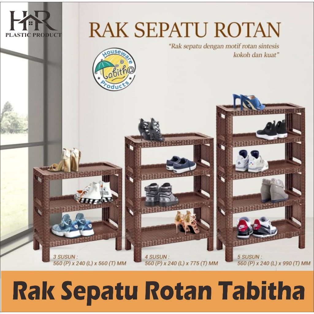 RAK SEPATU PLASTIK TABITHA RAK SEPATU ROTAN RAK SEPATU PLASTIK MINIMALIS Susun 3, Susun 4, Susun 5