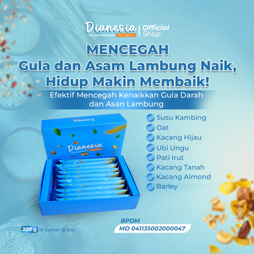 

DIANESIA Multigrain Sereal Sehat Kontrol Gula Darah Pencegah Dan Obat Diabetes + Asam Lambung (300gram ) (10 Serving)