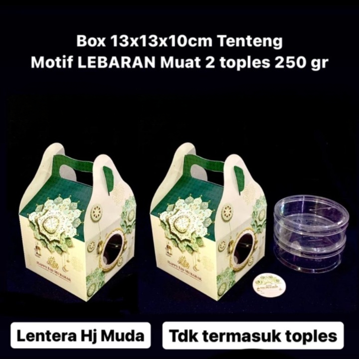 

5 Pcs Box Tenteng Toples Kuker Lebaran 13 x 13 x 10 Cm Dus Tenteng Muat 2 Toples 250 Gr Motif Lentera Hijau Muda