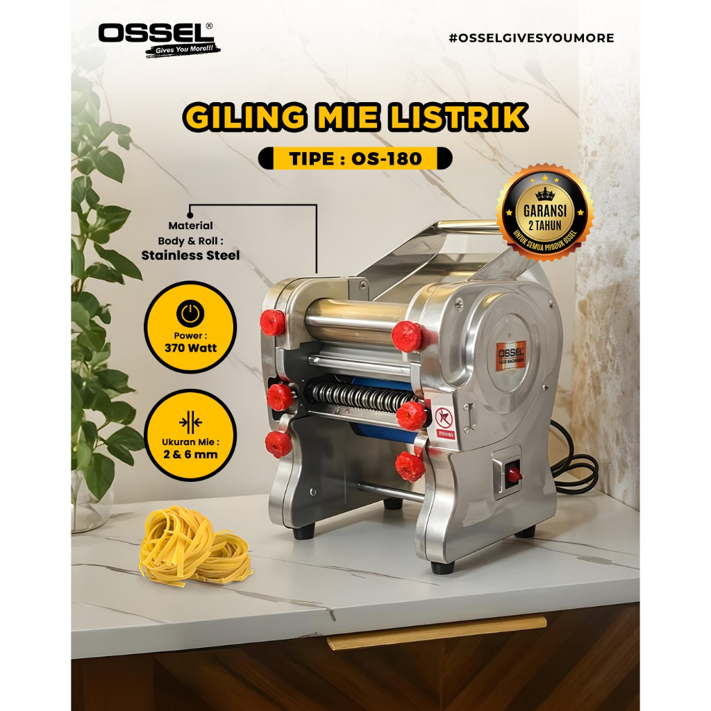OSSEL Giling Mie Listrik Gilingan Mie Listrik Mesin Ampia Body Stainless Steel OS-180 OSSEL mie