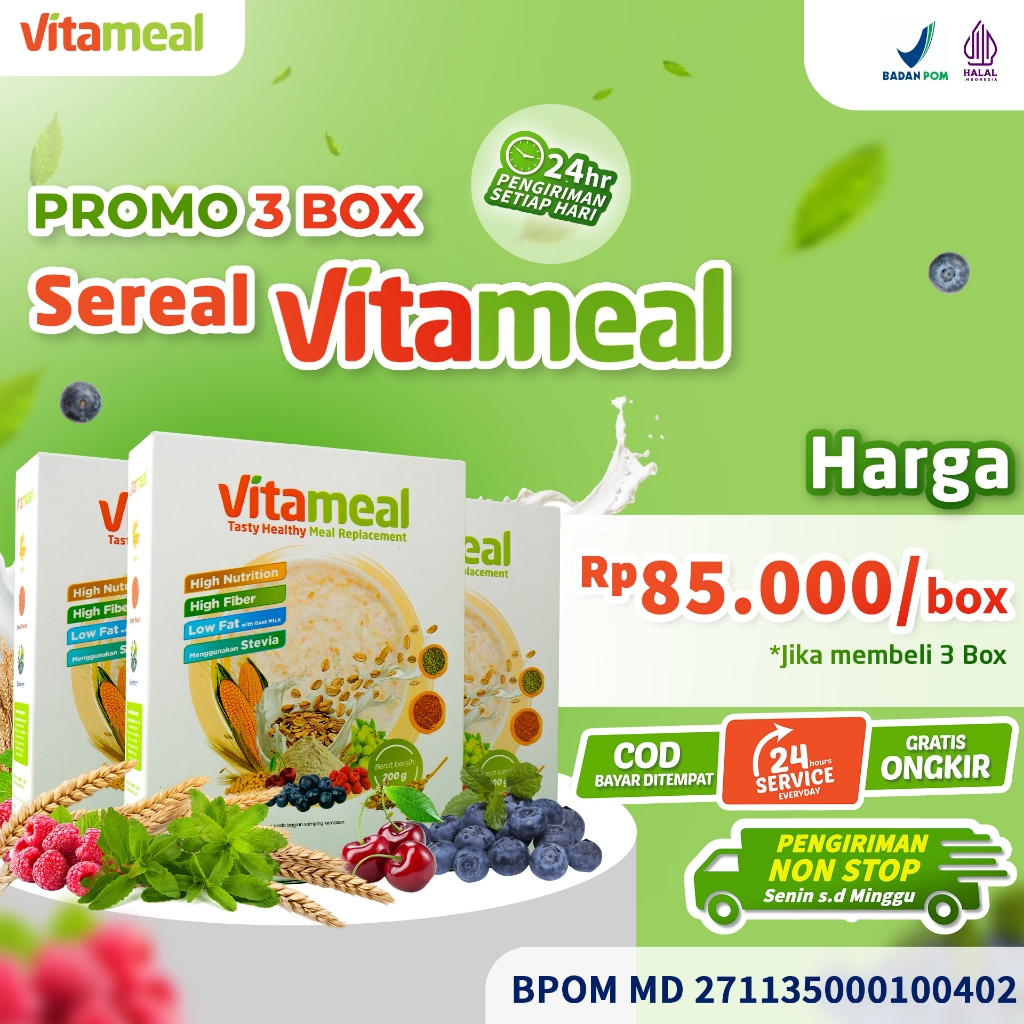 

PAKET SEHAT 3 BOX VITAMEAL - Sereal Multigrain Membantu Menurunkan Gula Darah Cegah Diabetes Kolesterol asam lambung Halal BPOM Tanpa Efek Samping