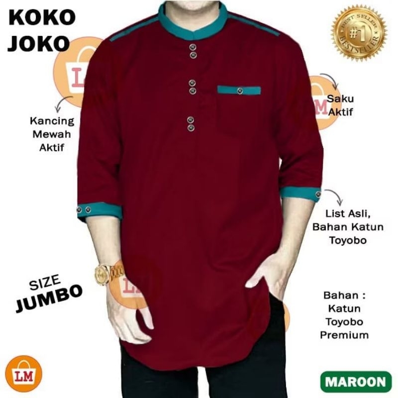 Jacky - baju koko kemeja kurta pria dewasa ukuran s m l xl xxl 3xl laki laki lengan 3 perempat 3/4 w