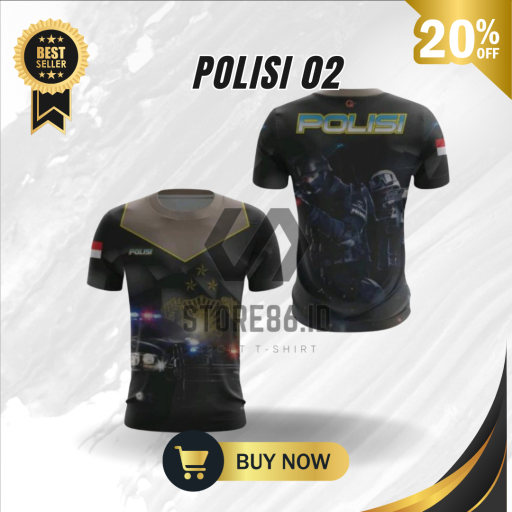 JERSEY BAJU KAOS POLISI-02  / POLICE / MILITER / COKLAT / PRIA / FULL PRINT / TERLARIS KEREN