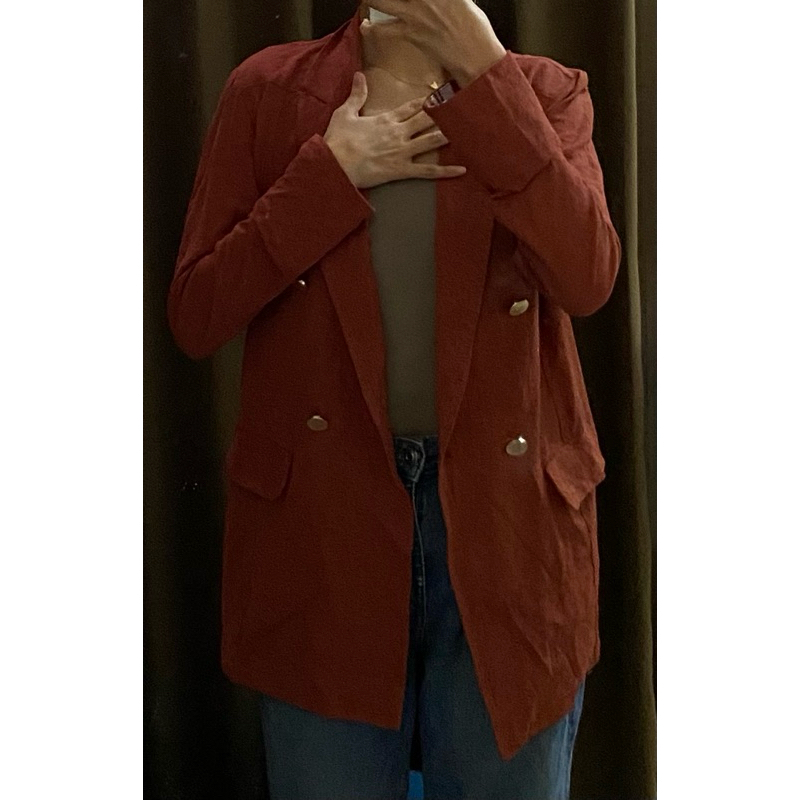 [LIKE NEW] BLAZER OUTER DAILY KOREAN LOOK TERACOTTA MERAH BATA WANITA CEWE WOMEN WOMAN GOOD CONDI