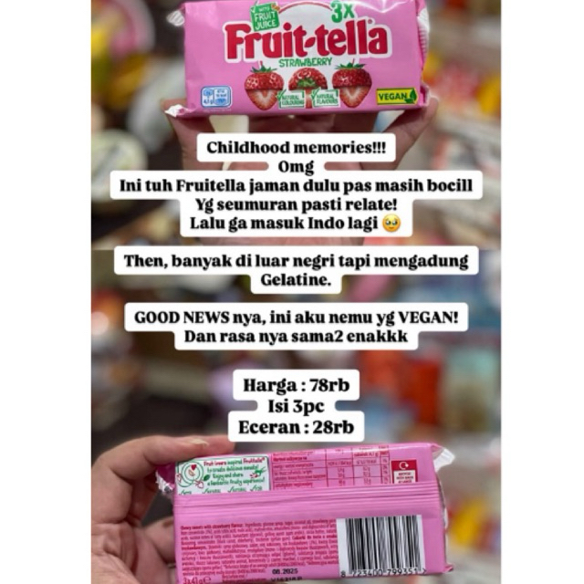 

Fruittella Candy Non Gelatine VEGAN Strawberry Pemen Jadul