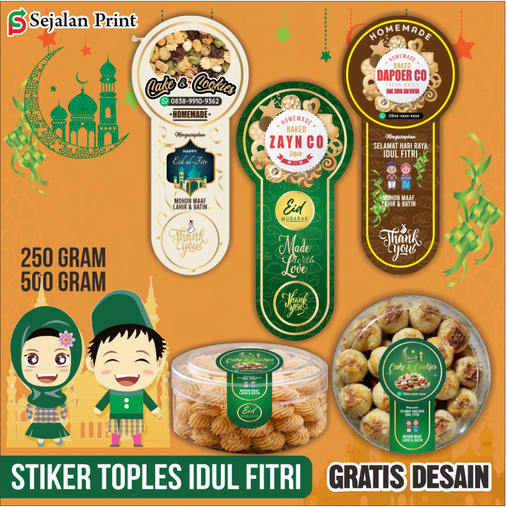 

Stiker Toples 250 - 500 gram Tema Idul Fitri Custom Desain Cookies Kuker Lebaran Kue Kering Lebaran