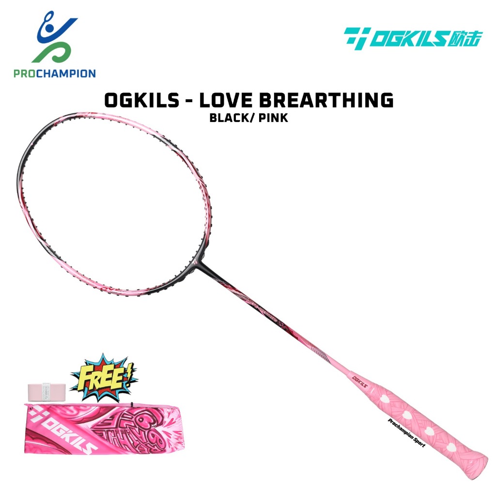 Raket Badminton / Bulu Tangkis OGKILS Love Breathing Black Pink