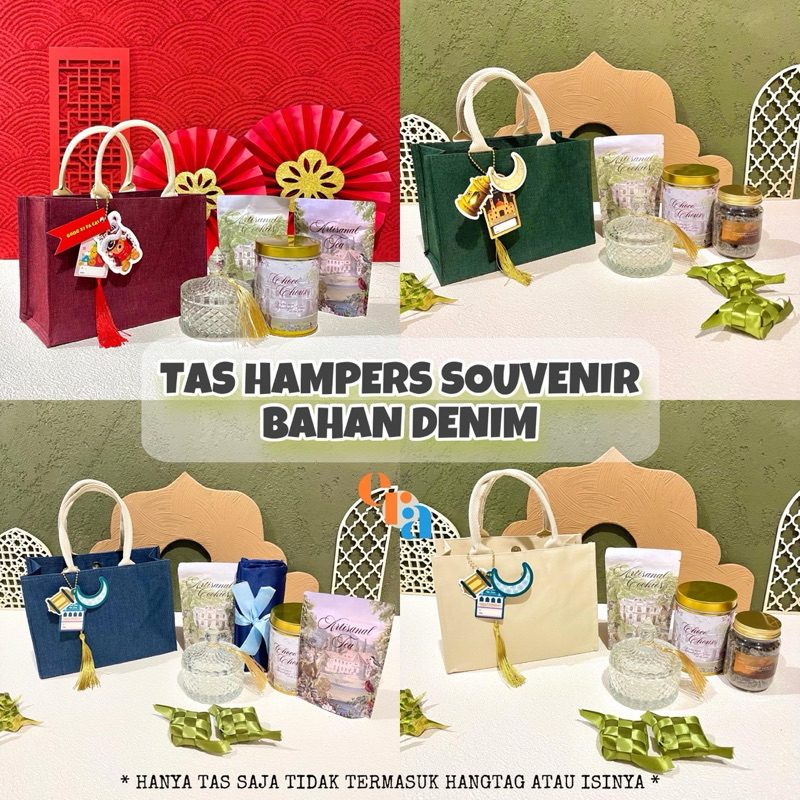 

Tas Hampers Souvenir Bahan Denim Tas Jinjing Imlek untuk Toples Kue | Tas Tote Bag Souvenir