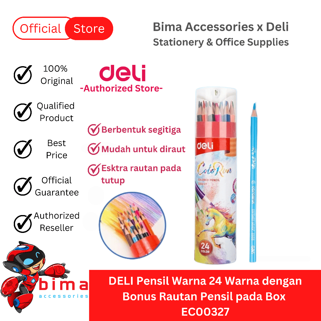

DELI Pensil Warna Lengkap 1 Set 24 Warna Bonus Rautan Pensil pada Kemasan Color Pencil EC00327