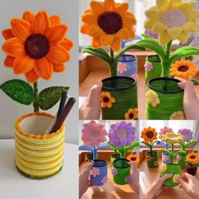 

Tempat pensil besi sunflower kawat bulu pipe cleaner premium