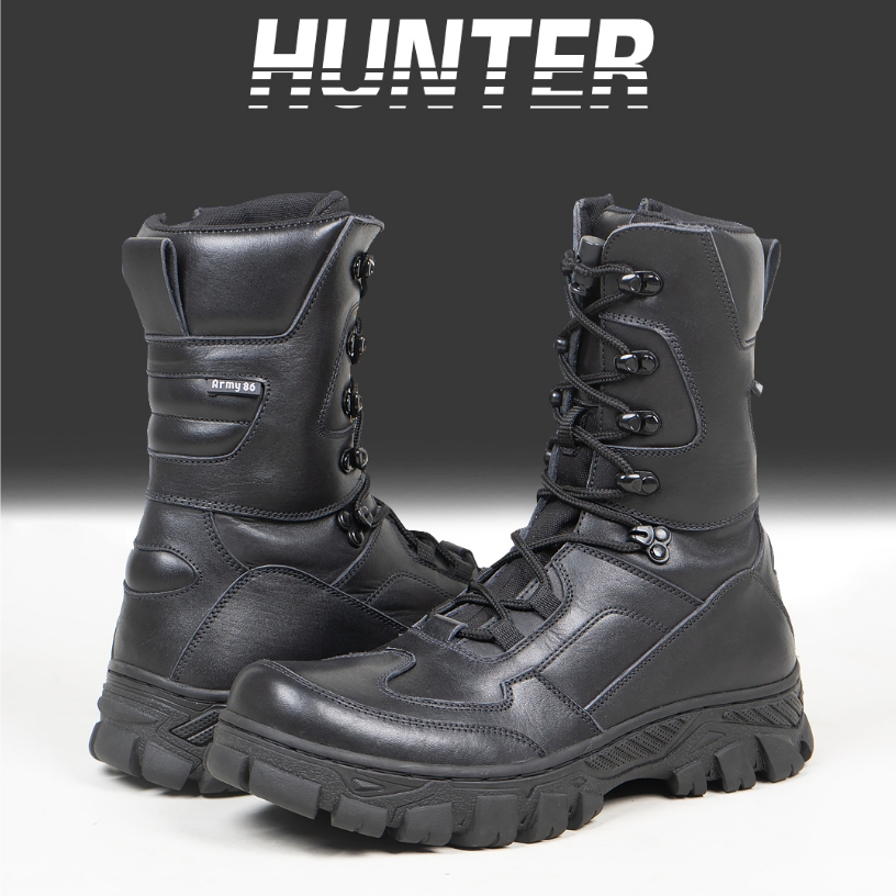 SEPATU PDL KULIT ASLI TNI AD AU AL POLRI SATPAM SECURITY HITAM ORIGINAL ARMY86  Model Hunter