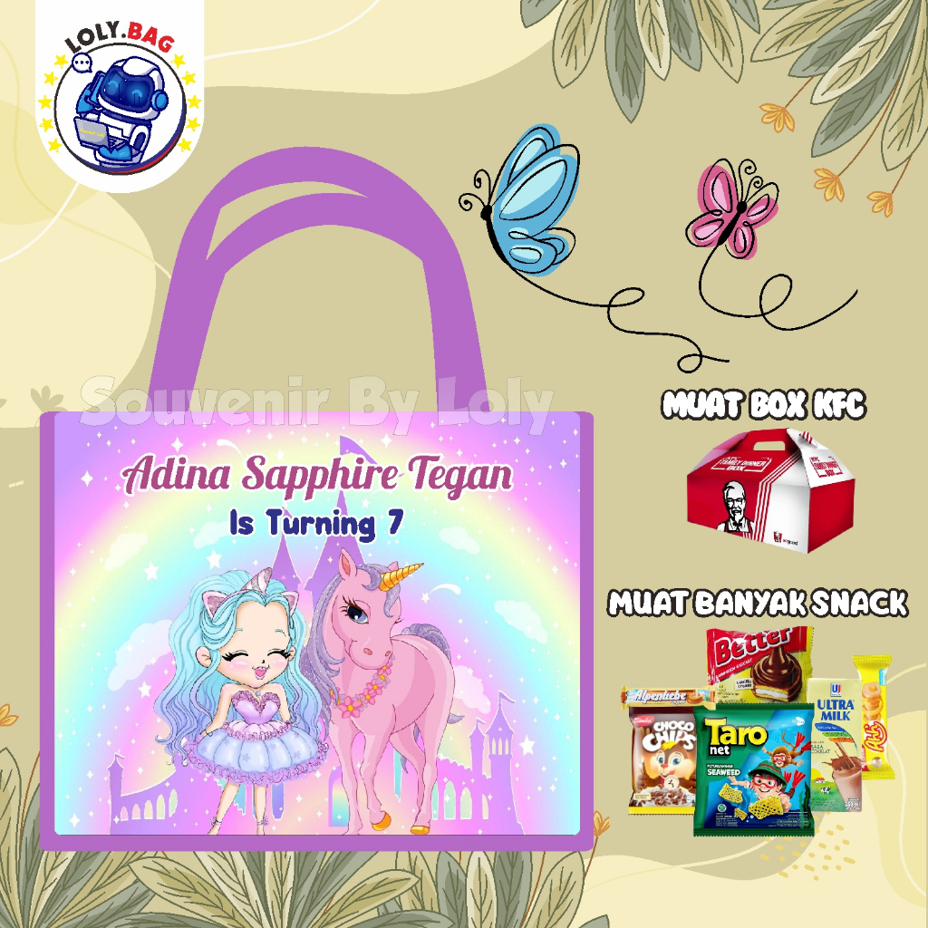 

Tas Ultah / Tas Ulang Tahun Murah/Goodie bag murah/souvenir ultah/Tas tema Unicorn