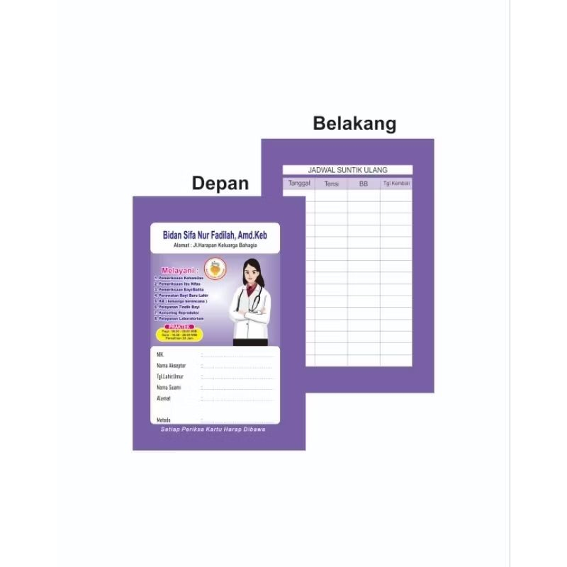 

KARTU AKSEPTOR BIDAN BOLAK-BALIK ( isi 10 pcs)