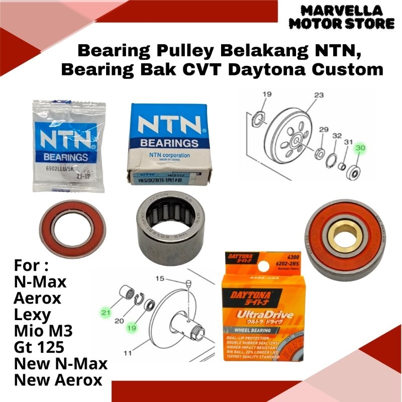 RB Laher Bearing Pulley Belakang & Bak CVT Aerox N-Max Lexy Mio M3 Soul GT 125 Fino 125 N Max New
