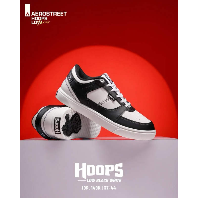 Aerostreet 37-44 Hoops Low 2.0 Putih Hitam Putih - Sepatu Sneakers Casual