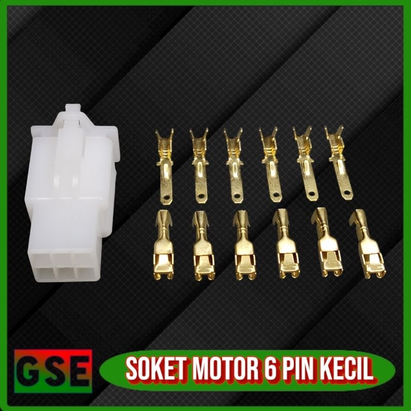 Soket motor 6pin kecil+skun ( Jual 10 pasang/1 pack )/Conector motor 6 pin kecil + skun/Soket Kabel 