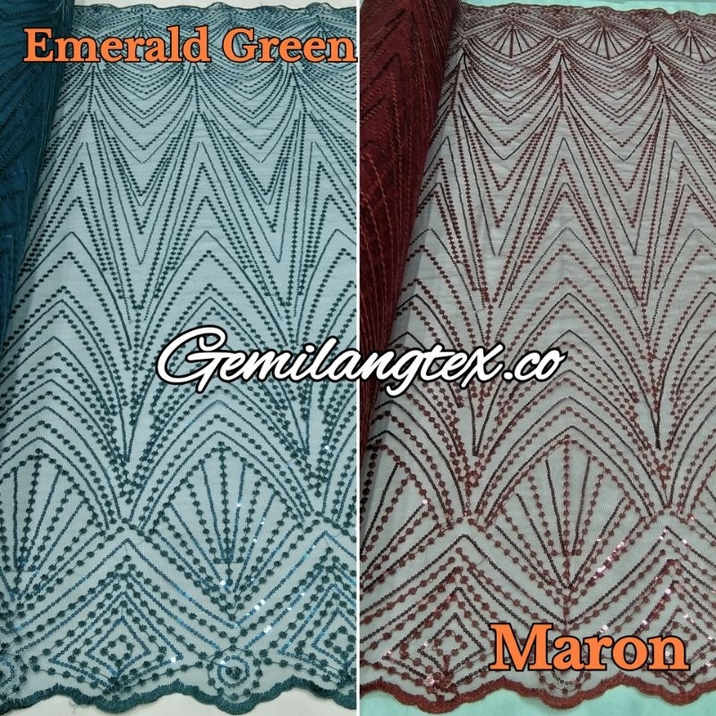 Kain Tile Payet Spangle / Bahan Tile Squin Spangkle Motif Piramid / Tile Elisab / Bahan Brokat Kebay