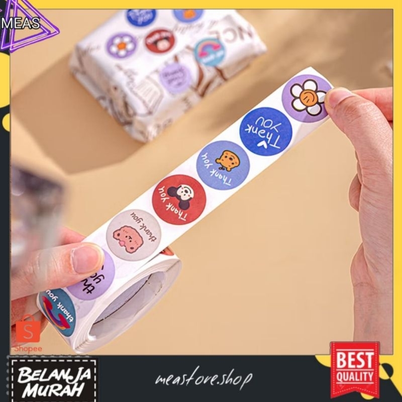 

MEASTORE (500Pcs) Sticker Thank You /Stiker Terima Kasih Warna Self Adhesive Seal Label Roll Sticker thank you Besar
