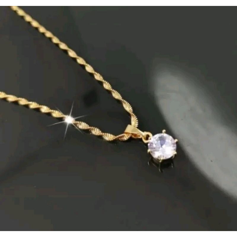 Kalung Melintir Titanium Plus Liontin Mata Satu Lapis Emas Persis Emas Asli Anti Luntur