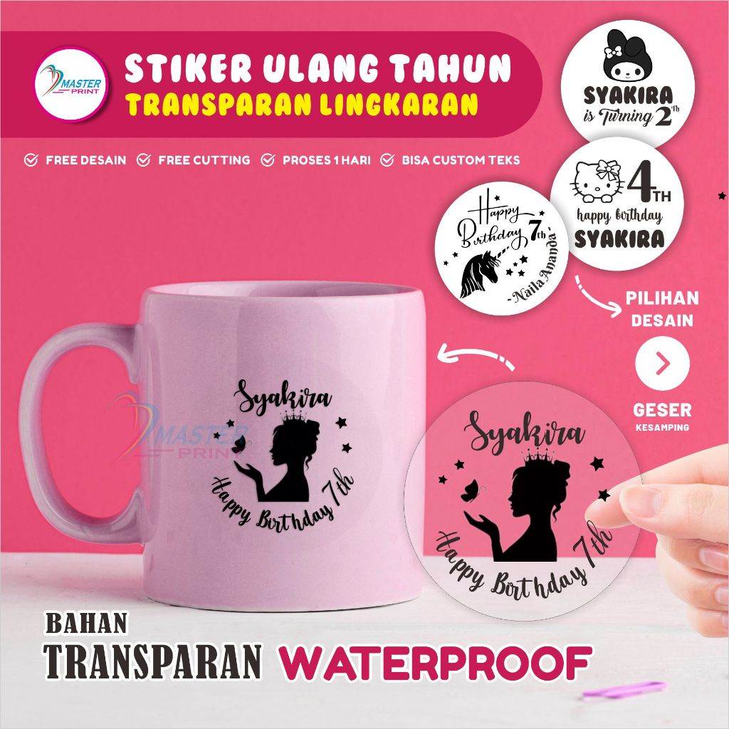 

[mp53] 260pcs Stiker Ulang Tahun Transparan Custom Waterproof Sticker Ulang Tahun Anak Lingkaran
