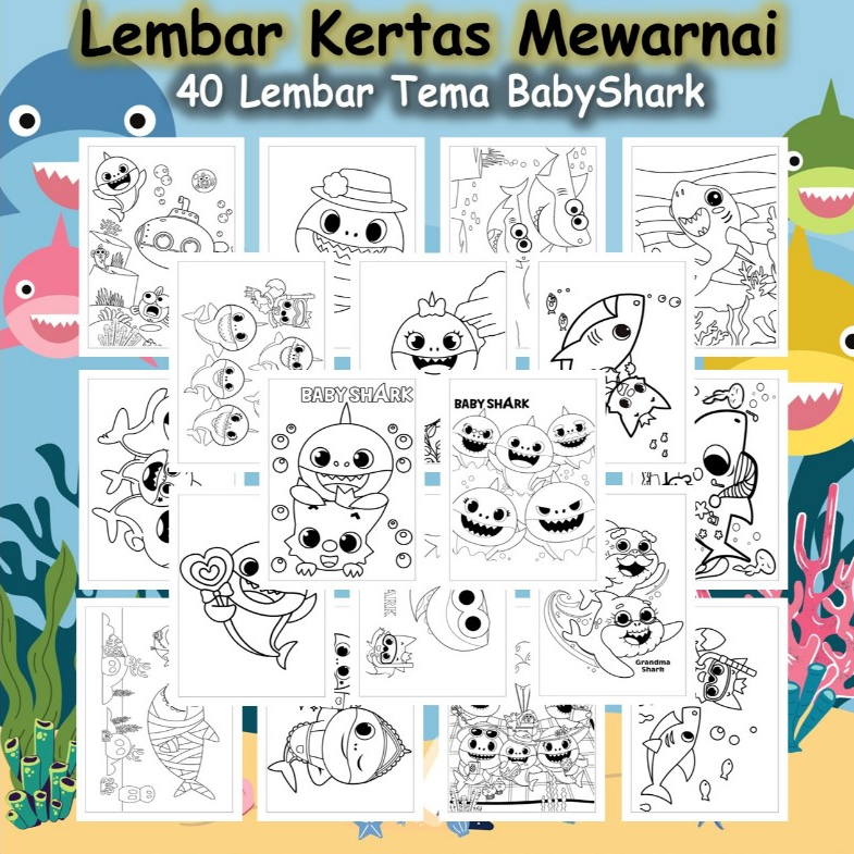 

Kertas Gambar Mewarnai 40 Lembar Tema Baby Shark Hiu Pinkfong