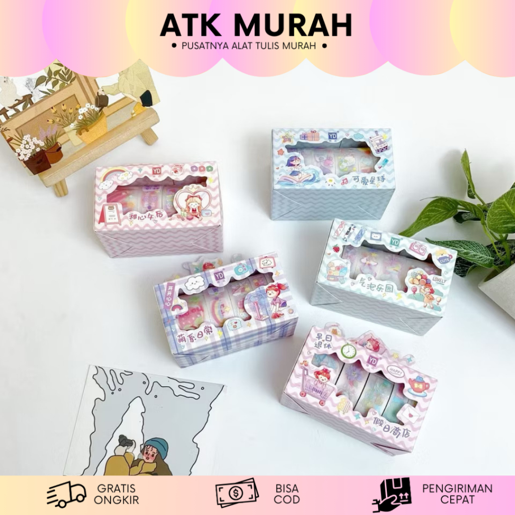 

WASHITAPE 1 SET ISI 5 SOLATP STICKER 5 ROLL SET YD-5RMS LUCU TERJANGKAU SOUVENIR COD BISA