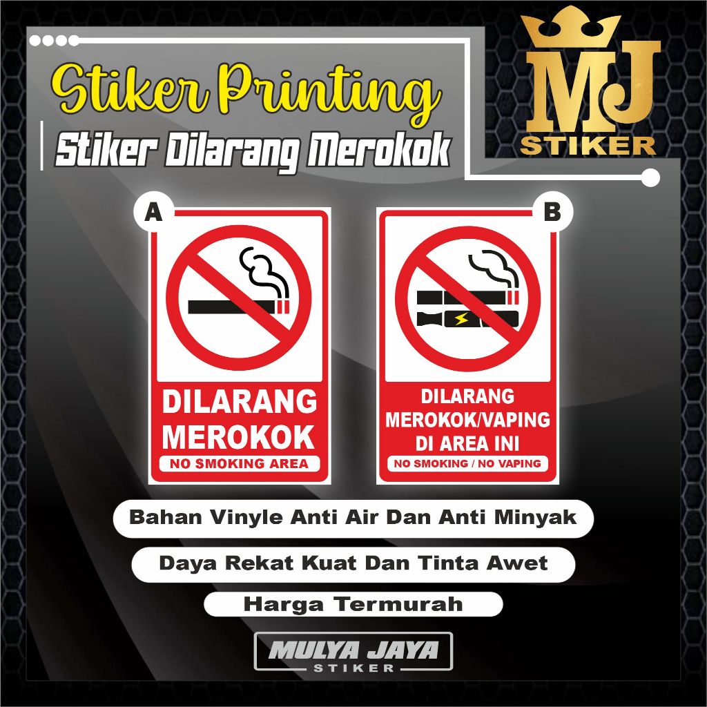 

PROMO Mulya Jaya Stiker Dilarang Merokok / Stiker No Smoking Area / Stiker Dilarang Vape / Stiker Smoking