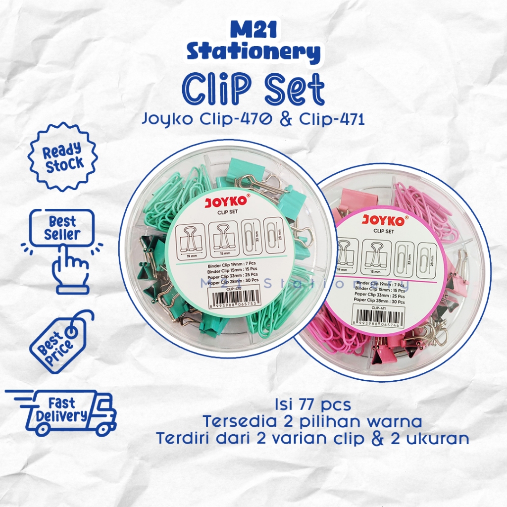 

CLIP SET JOYKO CLIP-470 & CLIP-471 / satu set penjepit kertas warna pink tosca pastel paper clip binder klip dokumen atk alat tulis kantor sekolah kuliah kampus / m21 stationery jogja