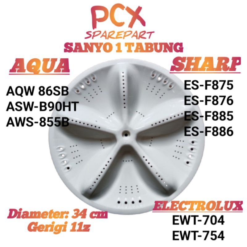 PULSATOR MESIN CUCI SANYO 1 TABUNG DIAMETER 34 AS GERIGI 11z / BISA DI GUNAKAN UNTUK MERK LAIN