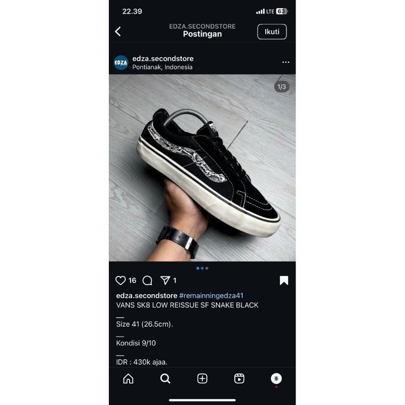 VANS SK8 LOW REISSUE SF SNAKE BLACK