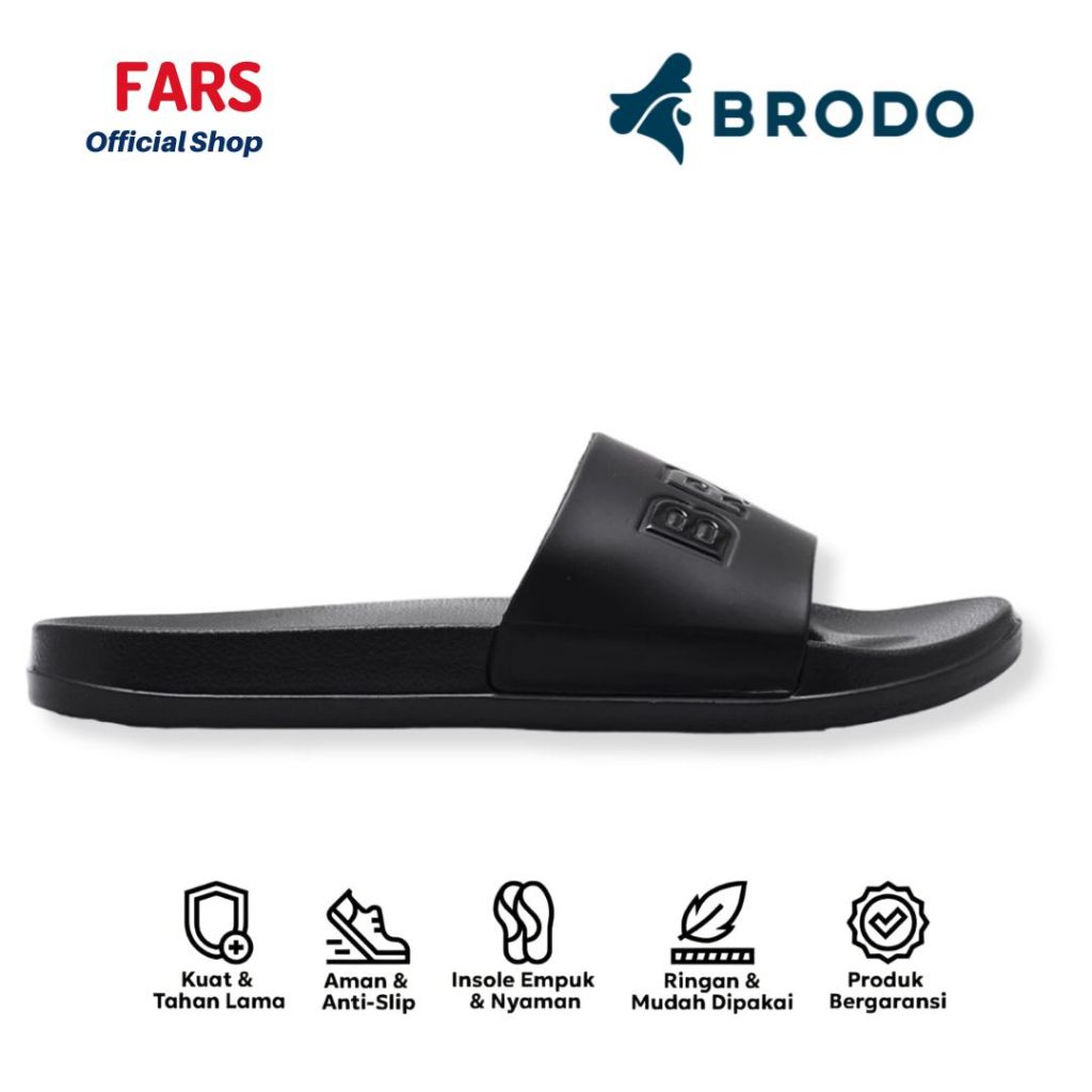 BRODO Sandal Broslides BRO-DO Full Black Slip On  Original Sendal Slide Slop Pria Hitam