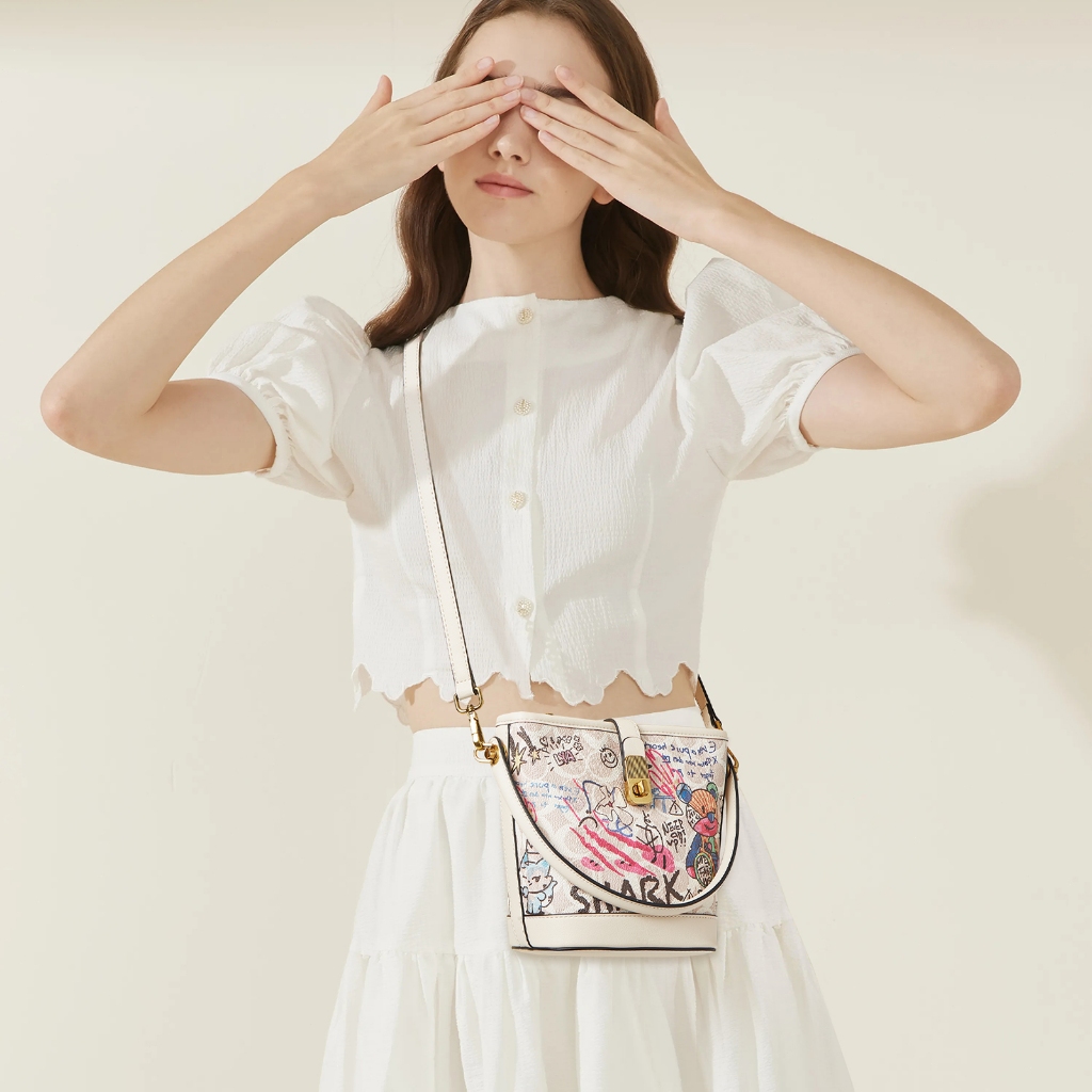 hot sale foxer tas bahu wanita tas bucket grafiti tas tangan fashion tas wanita bermotif tas kulit