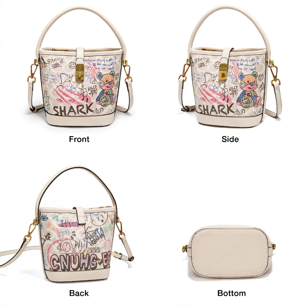 Best Sale Foxer Tas Bahu Wanita Tas Bucket Grafiti Tas Tangan Fashion Tas Wanita Bermotif Tas Kulit