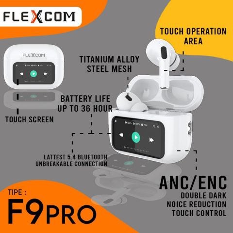 HEADSET BT TWS FLEXCOM F-9 PRO | ORIGINAL | SUPERBASS