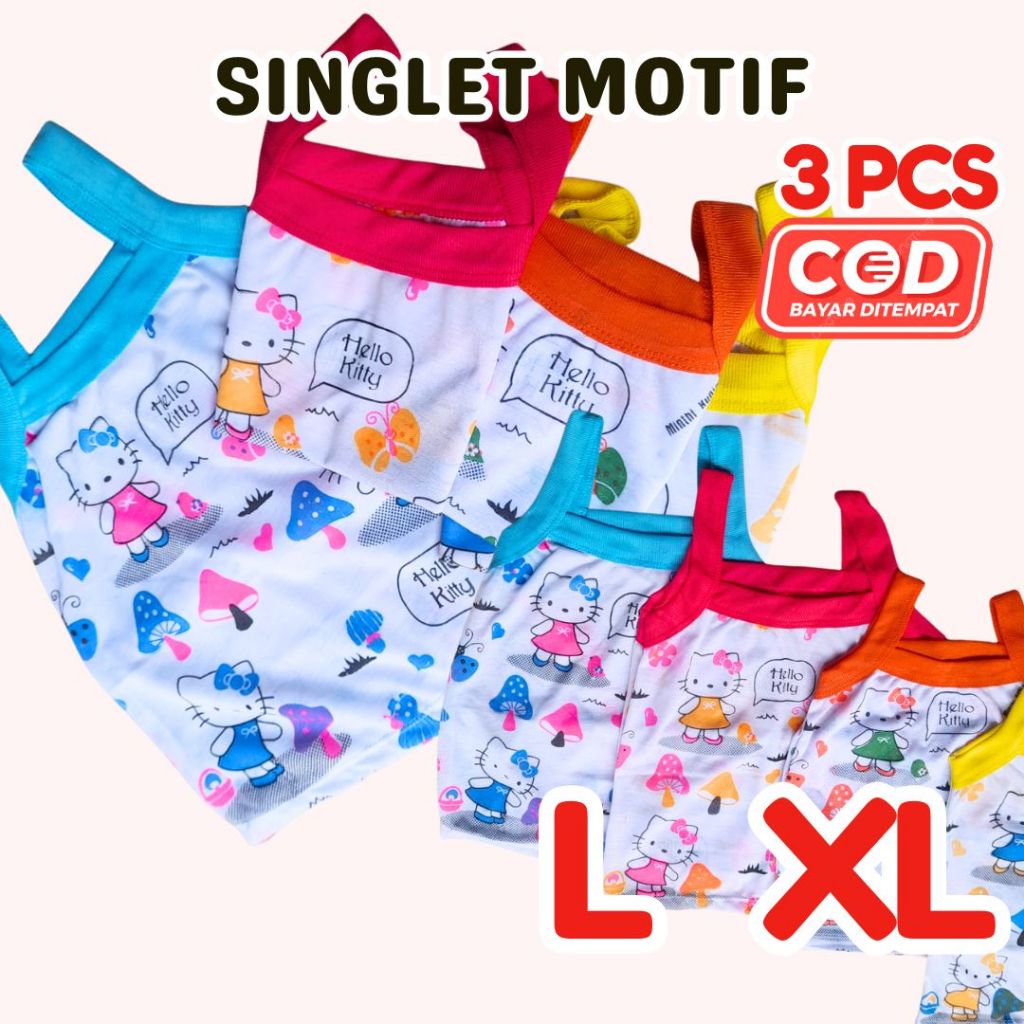 3PCS Singlet Anak Perempuan Motif Sablon Karakter Kartun Lucu Hola Kity Kaos Dalam FLOZY SHOP 2-5 Ta