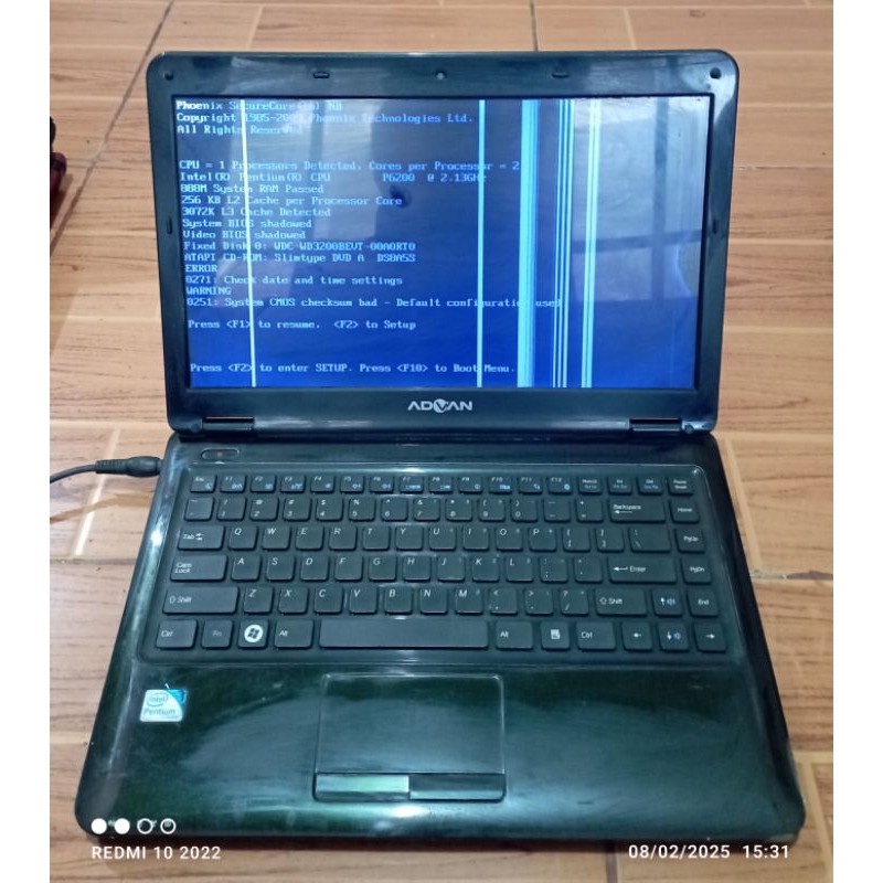 Laptop Advan G4D-62132T Intel Pentium DDR3 kondisi Minus LCD, tidak ada batre, Hardisk, tidak ada tu