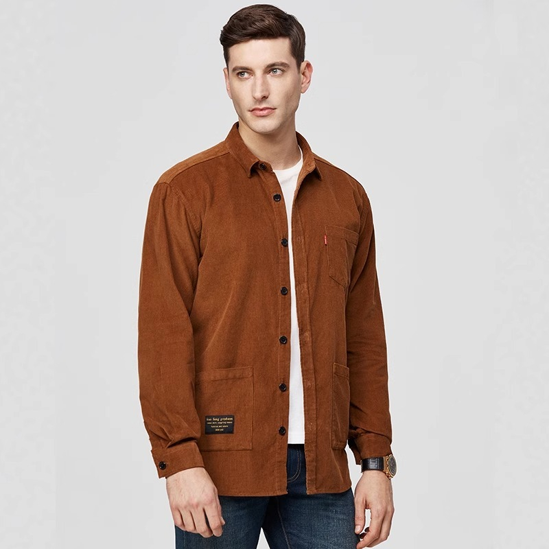 jaket corduroy pria keren vintage baggy casual jaket polos korea  kemeja pria lengan panjang