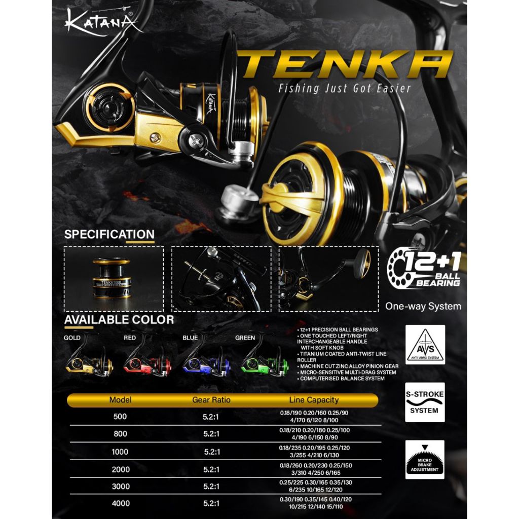 REEL NORMAL HANDLE KATANA TENKA 12+1 BB ONE WAY, RATIO 5:2:1