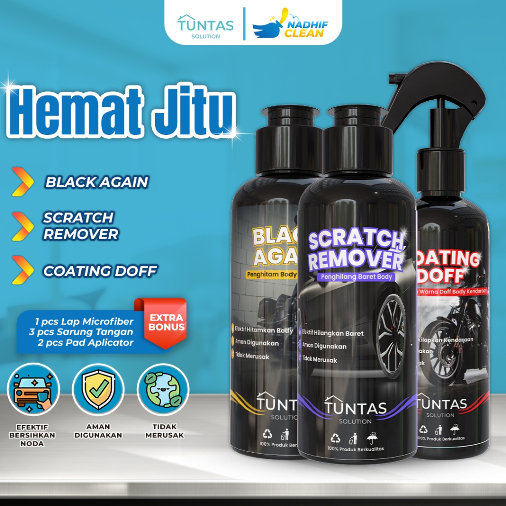 TUNTAS HEMAT JITU Pengkilap Body Doff Penghitam Motor Mobil Penghilang Baret Kendaraan Nadhif Clean