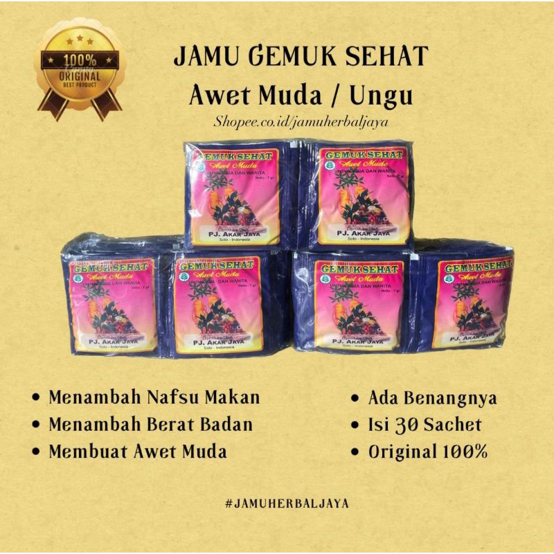 

JAMU GEMUK SEHAT AWET MUDA (UNGU) ORIGINAL 100% (ISI 30 SACHET)