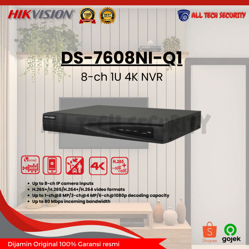 Hikvision DS-7608NI-Q1 8-ch 1U 4K NVR/ 8 channel