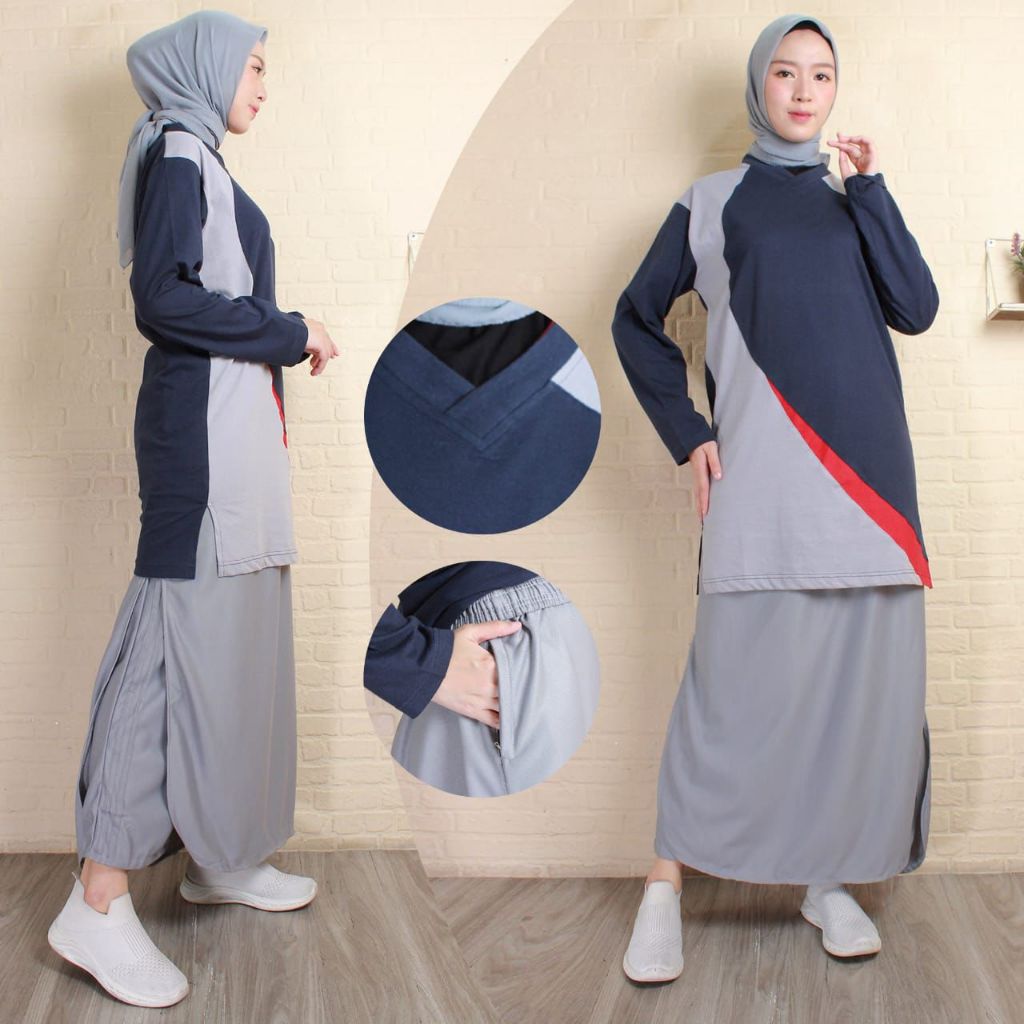 1 Set Baju Olahraga Wanita Tunik Lengan Panjang / Baju Olahraga Wanita Muslimah