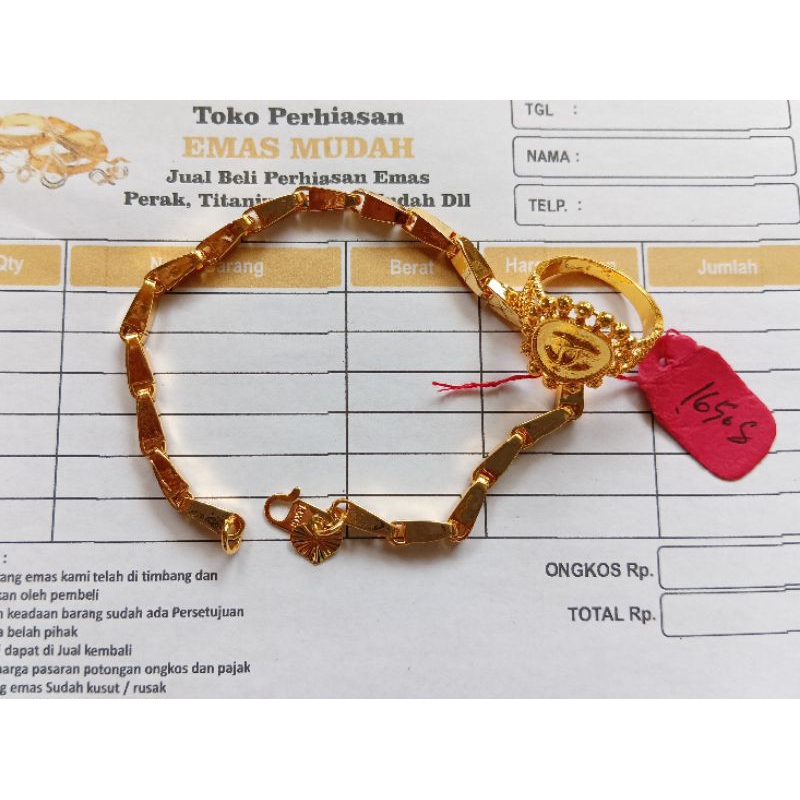 set perhiasan emas asli gelang padi dan cincin emas free surat