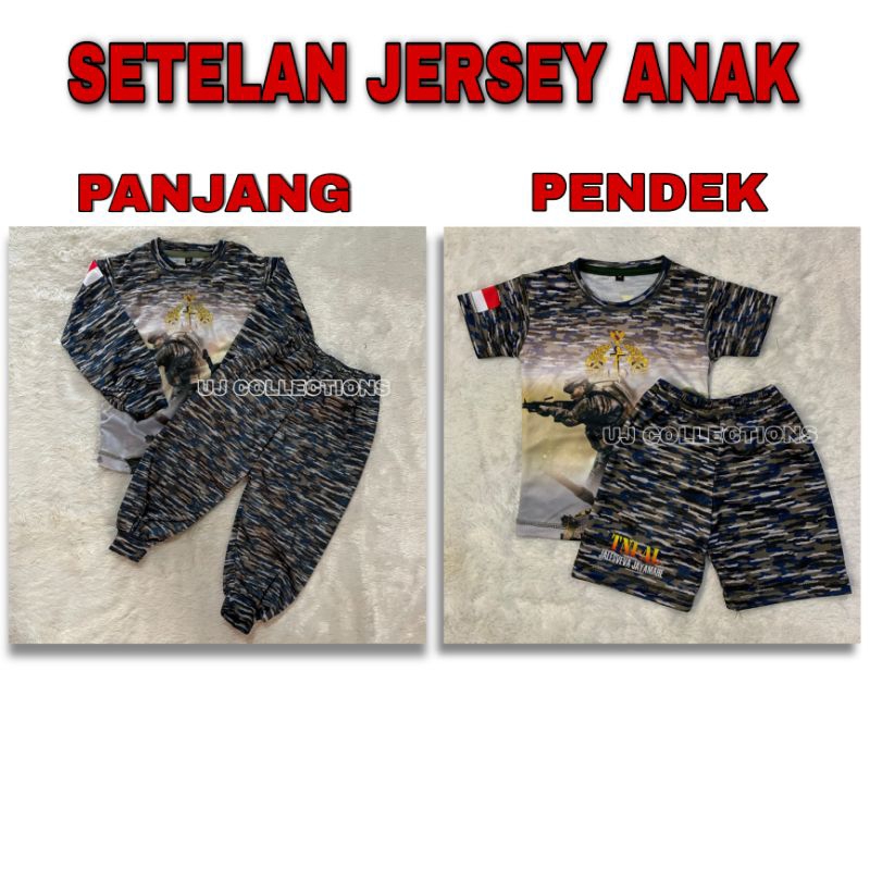 Setelan jersey anak panjang dan pendek motif tni al - Baju setelan jersey kids army unisex