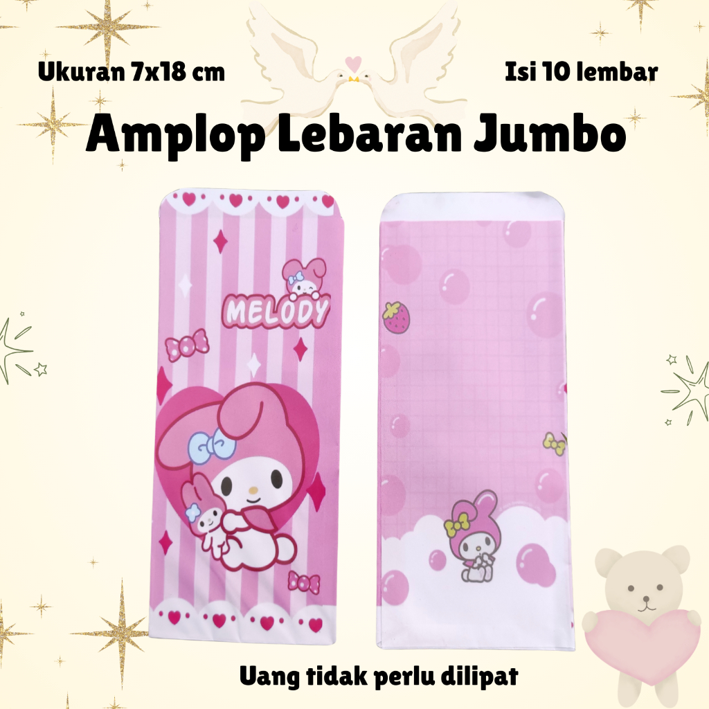 

Amplop lebaran jumbo uang tidak perlu dilipat (ISI 10 PCS) tema kartun dan labubu, amplop PREMIUM