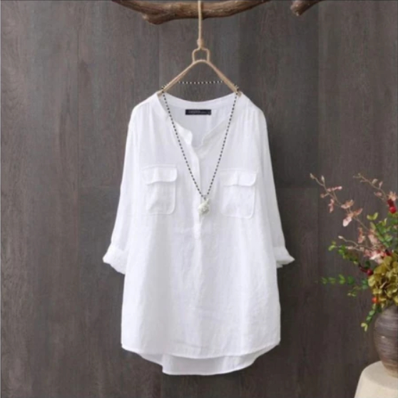 Blouse zayza Blus Putih Tanpa Lengan Renda, Blus Putih Wanita Lengan Panjang Blus Putih dengan Tanpa