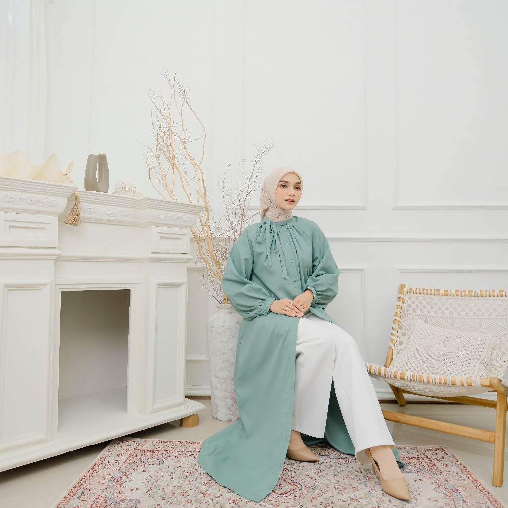 Gamis Abaya Toyobo Polos - Abaya Shirt Warna Hijau Wardah | Dress | Gamis Abaya Premium Wanita Lenga